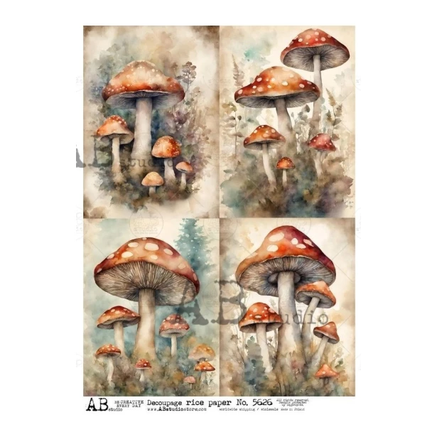 PAPIER RYŻOWY  A4 - Grzyby, muchomory