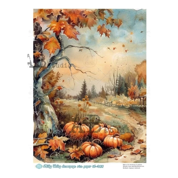 PAPIER RYŻOWY  A4 - jesień, dynie, las