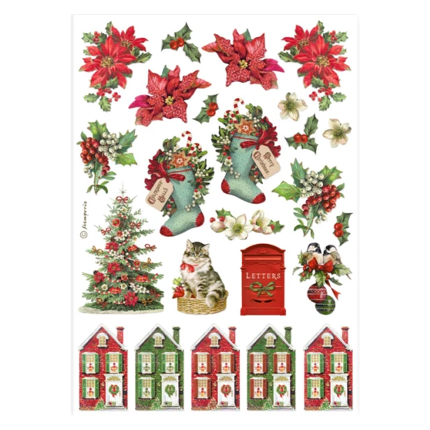 Papier ryżowy A4 - CLASSIC CHRISTMAS, BOŻE NARODZENIE, POISENCJA, DOMKI