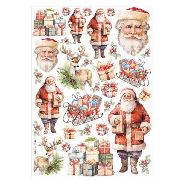 Papier ryżowy A4 - CLASSIC CHRISTMAS, RENIFER, ŚWIĘTY MIKOŁAJ, PREZENTY