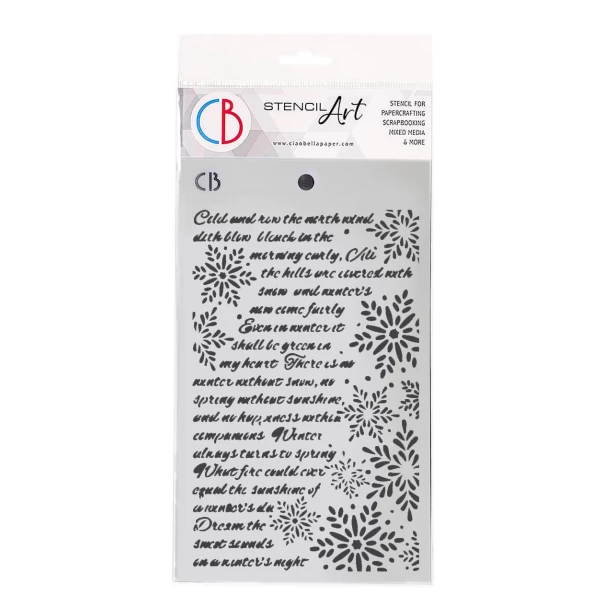 SZABLON WINTER POEM NAPISY, ŚNIEŻYNKI 14,5x24cm