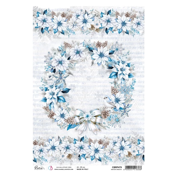 Papier ryżowy A4 CIAO BELLA - WINTER WREATH ZIMOWE KWIATY, WIANEK
