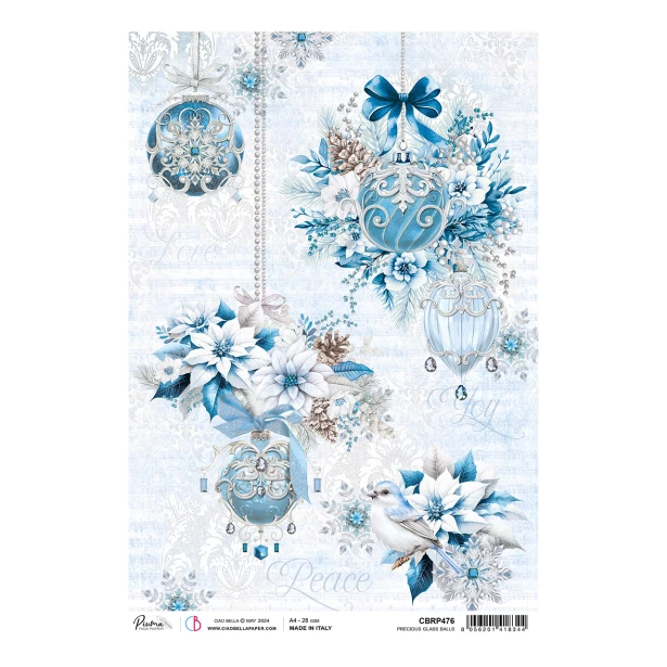 Papier ryżowy A4 CIAO BELLA - PRECIOUS GLASS BALLS, KWIATY, BOMBKI