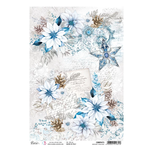 Papier ryżowy A4 CIAO BELLA -  AWESOME CHRISTMAS, POISENCJA, LIST, NAPISY