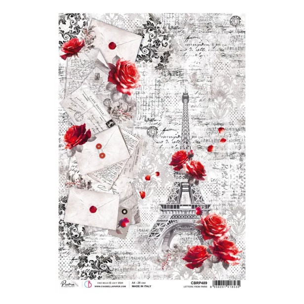 Papier ryżowy A4 CIAO BELLA -  LETTERS FROM PARIS, LISTY, NAPISY, PARYŻ