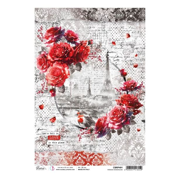 Papier ryżowy A4 CIAO BELLA -  PARISIAN WONDERKAND, KWIATY, PARYŻ