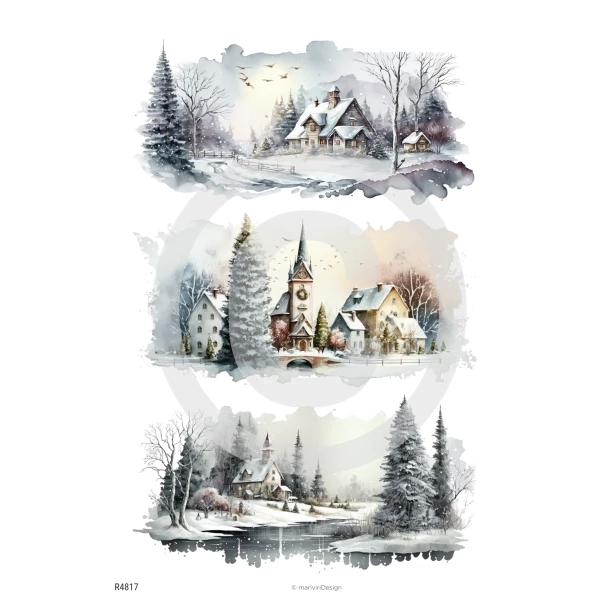 PAPIER RYŻOWY A4 - Zima, zimowy widok, widoczek