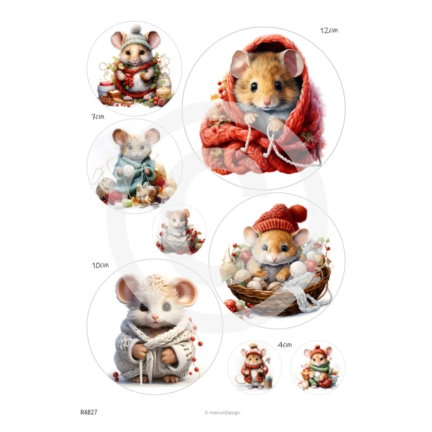 PAPIER RYŻOWY A4 - Myszki, sweterek, włóczka