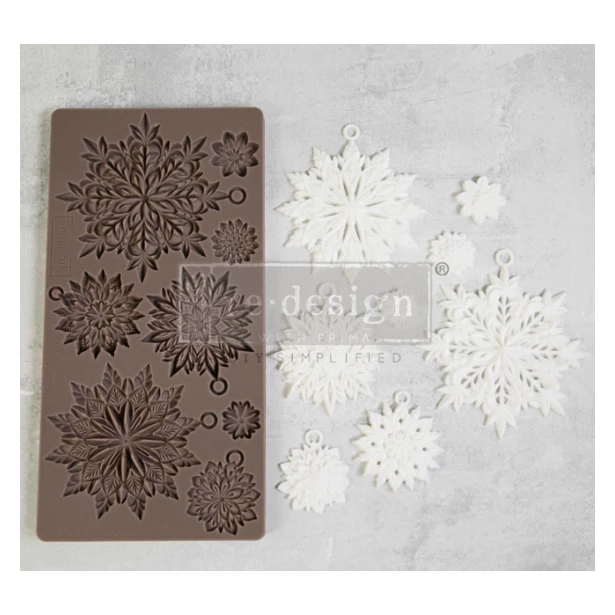 PRIMA-FOREMKA SILIKONOWA 25x12,5 cm  PAPERCRAFT CHARMS, ŚNIEŻYNKI Z ZAWIESZKĄ