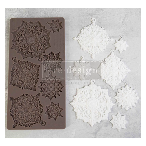 PRIMA-FOREMKA SILIKONOWA 25x12,5 cm  DAZZLING ORNATES, ŚNIEŻYNKI Z ZAWIESZKĄ