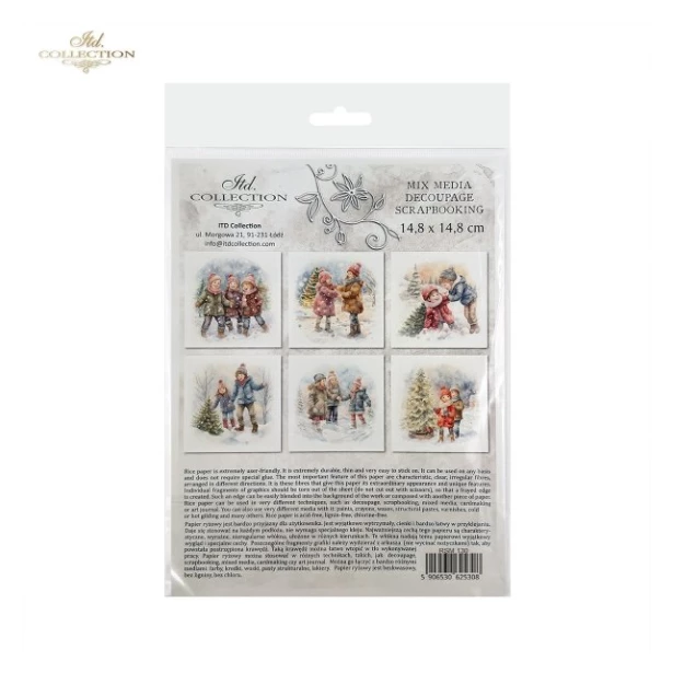 Zestaw papierów ryżowych 14,8x14,8cm  dzieci, zima