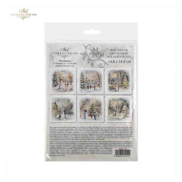 Zestaw papierów ryżowych 14,8x14,8cm bałwan, dzieci, widok