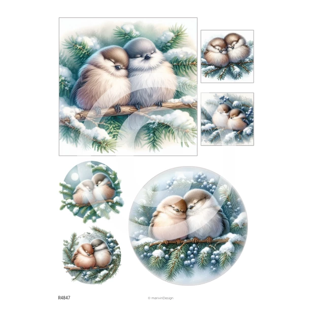 PAPIER RYŻOWY A4 - Ptaszki, gałązka, śnieg