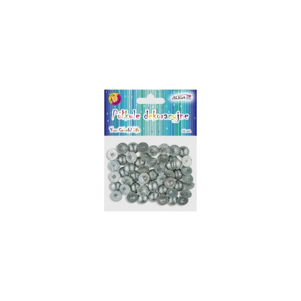 Mini półkule brokatowe 13mm SREBRNE 50szt