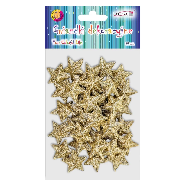 Gwiazdki ZŁOTE z brokatem 35 sztuk