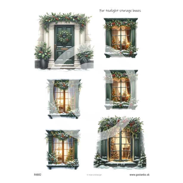 PAPIER RYŻOWY A4 - Boże Narodzenie,  Okno, zima