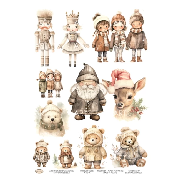 Papier ryżowy A4 - Boże Narodzenie, dzieci, misie