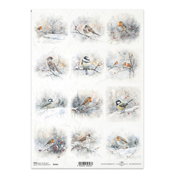 PAPIER RYŻOWY - Boże Narodzenie, ptaki, zima
