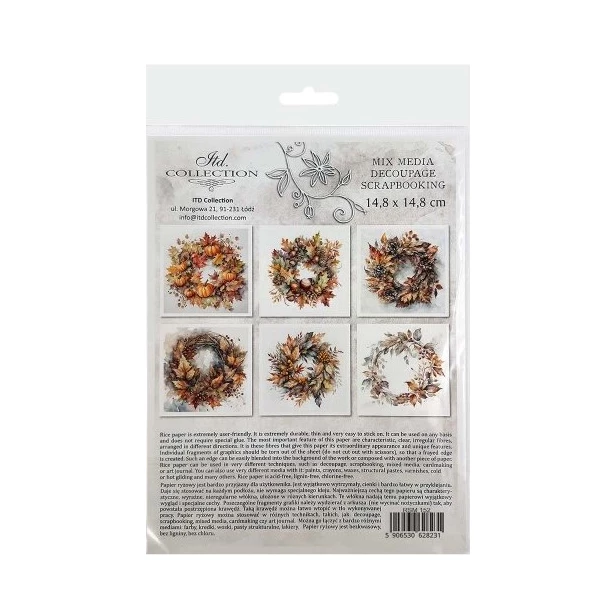 Zestaw papierów ryżowych 14,8x14,8cm  widok jesień, liście
