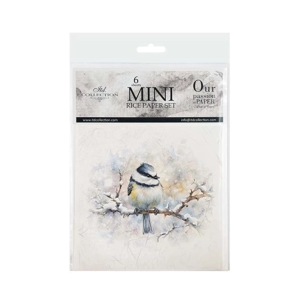 Zestaw papierów ryżowych 14,8x14,8cm  ptak, gałązka, zima