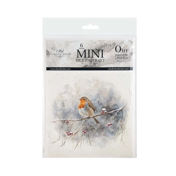 Zestaw papierów ryżowych 14,8x14,8cm  ptak, gałązka, zima