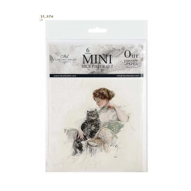 Zestaw papierów ryżowych 14,8x14,8cm Kobieta, Kotki, Vintage