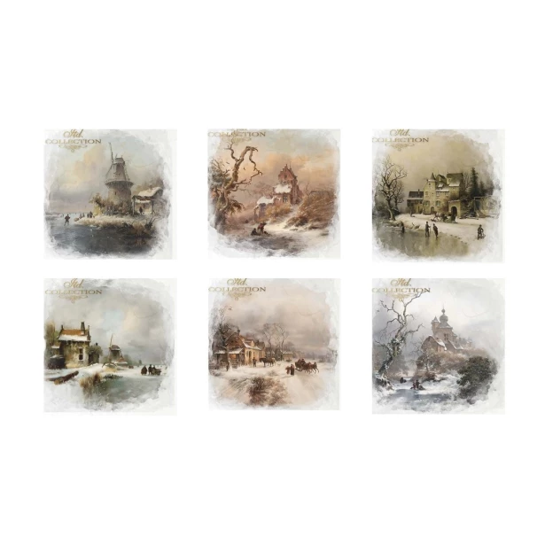 Zestaw papierów ryżowych 14,8x14,8cm Boże narodzenie, widok, widoczek