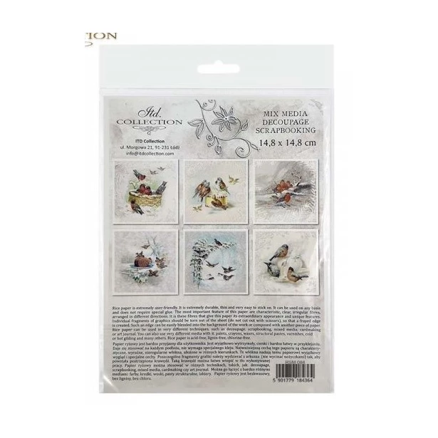 Zestaw papierów ryżowych 14,8x14,8cm Zimowe ptaszki