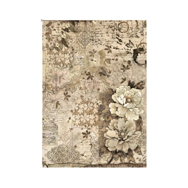 Papier ryżowy A4 - OLD LACE, KWIATY I KORONKI, TŁO