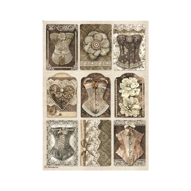 Papier ryżowy A4 - OLD LACE, GORSETY, KWIATY
