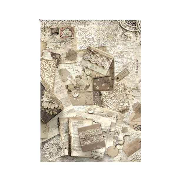 Papier ryżowy A4 - OLD LACE, LITERY, KARTKI, POCZTÓWKI