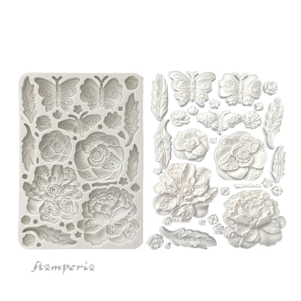 FOREMKA SILIKONOWA STAMPERIA A5 - OLD LACE MOTYLE I KWIATY
