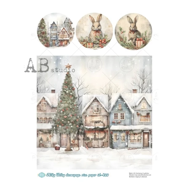 Papier ryżowy A4 - Boże narodzenie, domki, widok