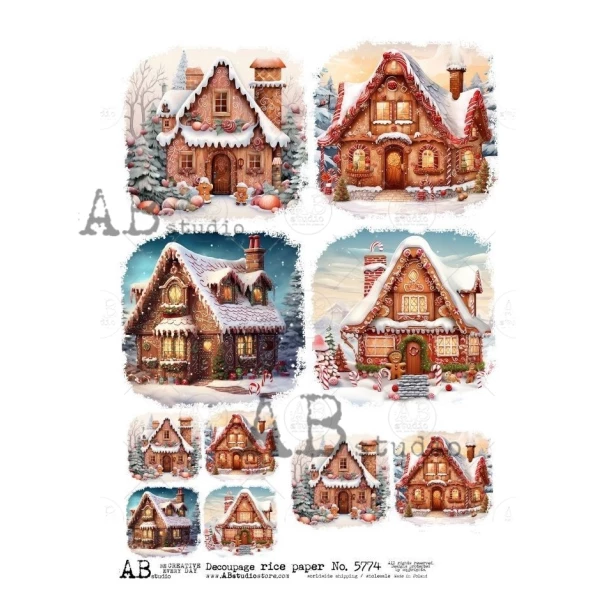 Papier ryżowy A4 - Boże narodzenie, domki, piernik