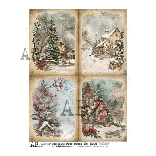 Papier ryżowy A4 - Boże narodzenie, widok, domek
