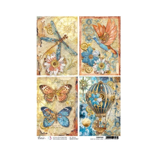 Papier ryżowy A4 CIAO BELLA - De voyage cards, ważka, motyl, balon
