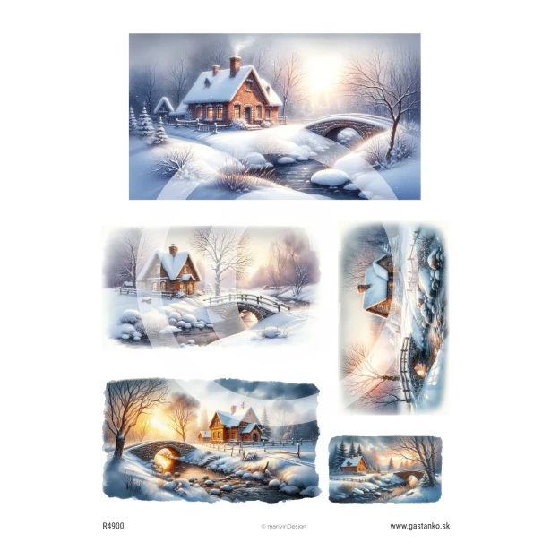 PAPIER RYŻOWY A4 - Boże Narodzenie, widok, zima, chatka