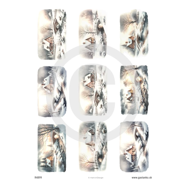 PAPIER RYŻOWY A4 - Boże Narodzenie, widok, zima, chatka