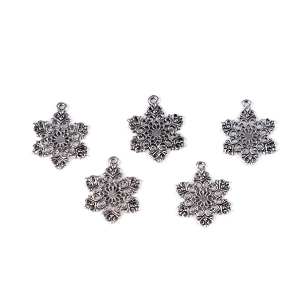 Zawieszka śnieżynka  srebrna 19mm - 5 sztuk
