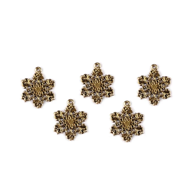 Zawieszka śnieżynka złota 19mm - 5 sztuk