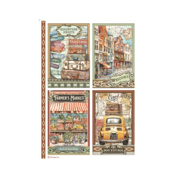Papier ryżowy A4 - ART OF TRAVELLING 4 KARTY