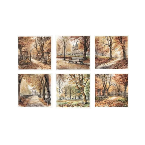 Zestaw papierów ryżowych 14,8x14,8cm  widok jesień, liście