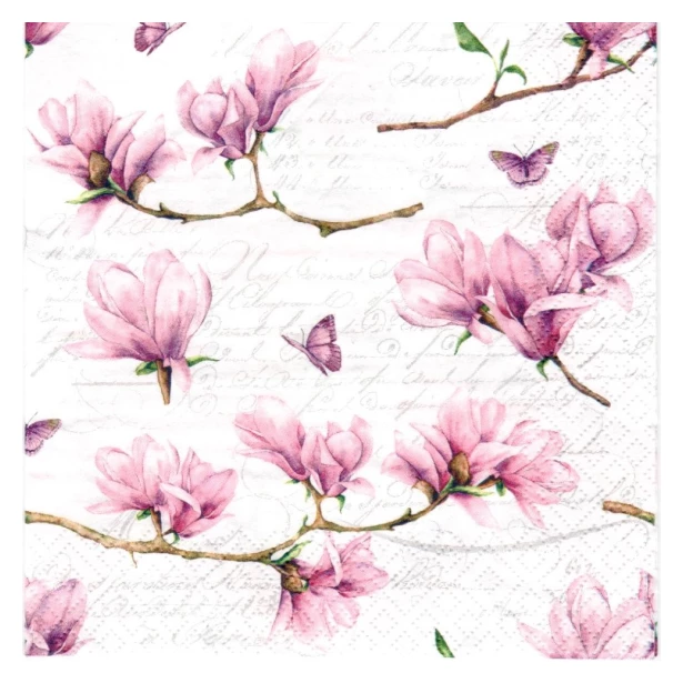 Serwetka  - Magnolia, motylki, napisy