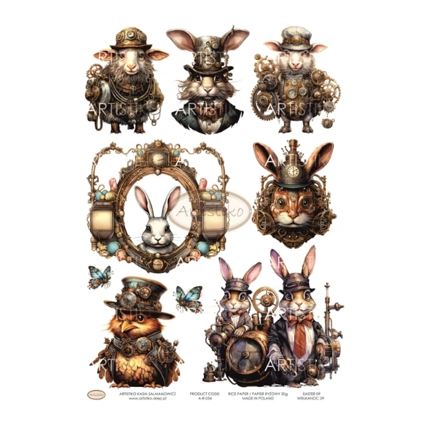 Papier ryżowy A4 - Wielkanoc, zwierzątka, steampunk