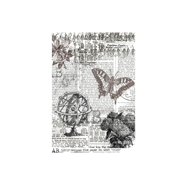 PAPIER RYŻOWY  A4 -  Napis, motyl, gazeta