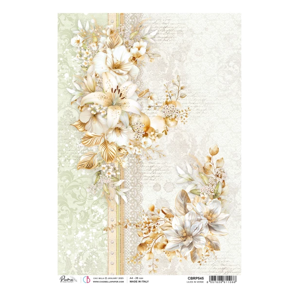 Papier ryżowy A4 CIAO BELLA - Lilies in Verse, tła, napisy, kwiaty
