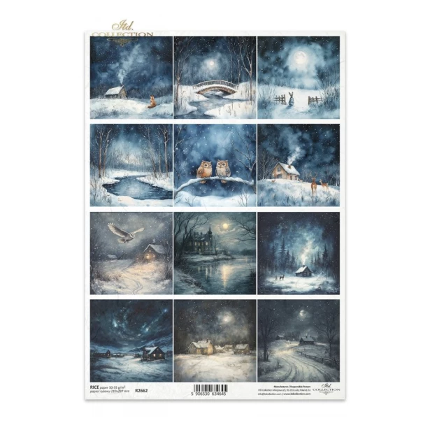 PAPIER RYŻOWY A4 - Boże Narodzenie, widok, noc