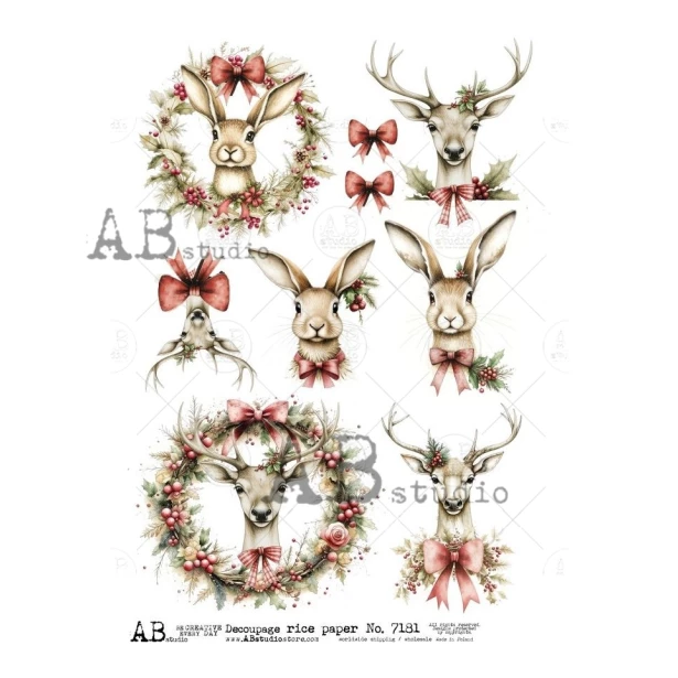 Papier ryżowy A4 - Boże Narodzenie, zwierzęta