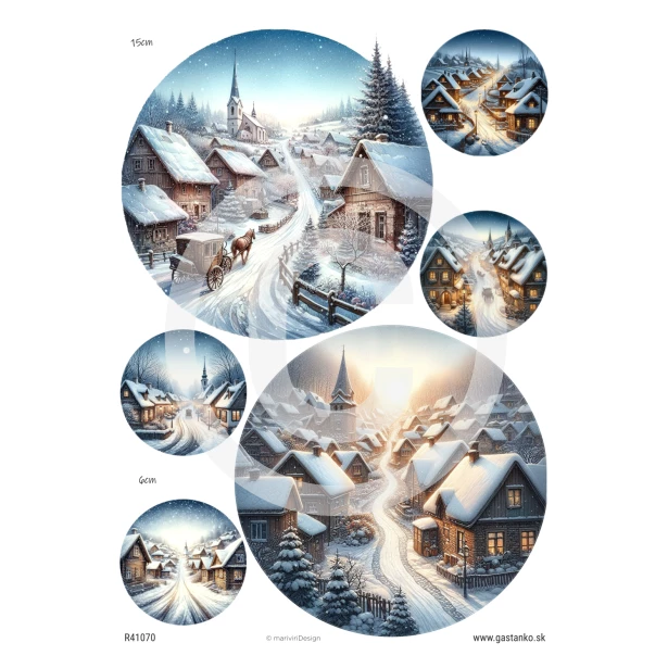 PAPIER RYŻOWY A4 - Boże Narodzenie, Domki, widok