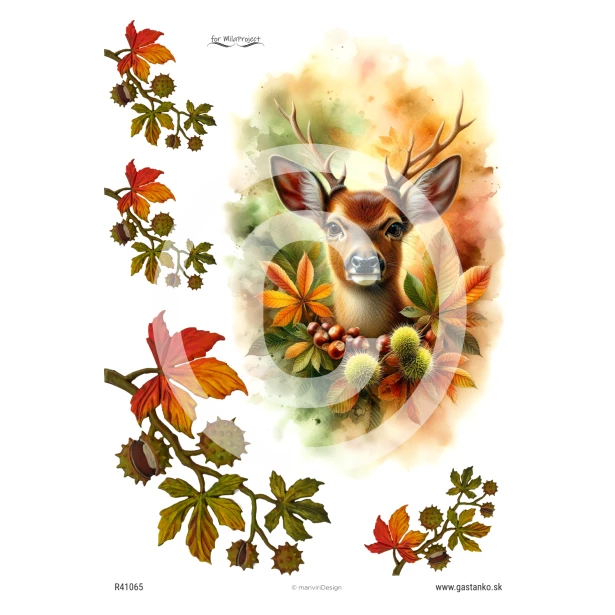 PAPIER RYŻOWY A4 - Jesień, jeleń, liście